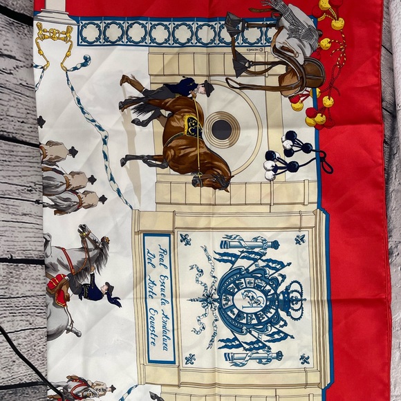 HERMES Carre 90 REAL ESCUELA ANDALUZA DEL ARTE ECUESTRE Scarf Stole Auth Women - Picture 3 of 12